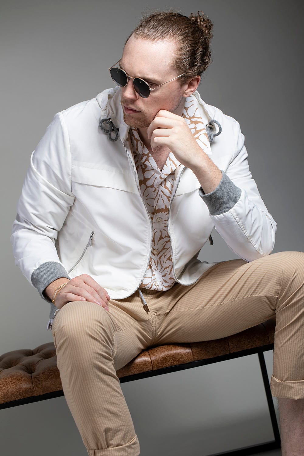 ELEVENTY-Hooded Zip Up Jacket-BLANCO