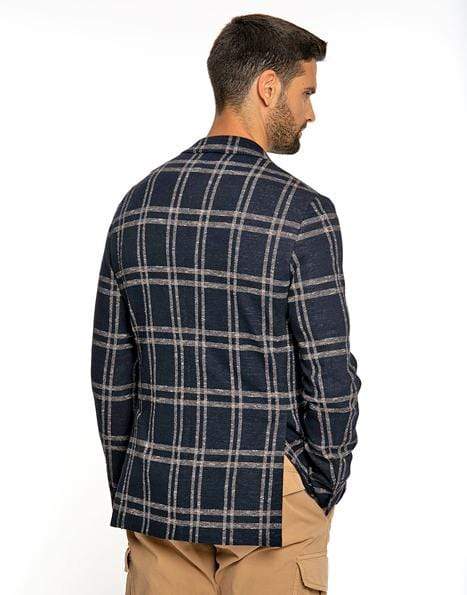 ELEVENTY-Blue Plaid Single Breasted Jacket-