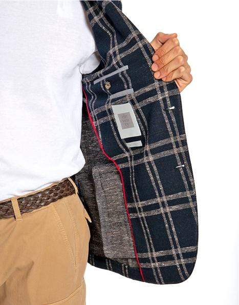 ELEVENTY-Blue Plaid Single Breasted Jacket-