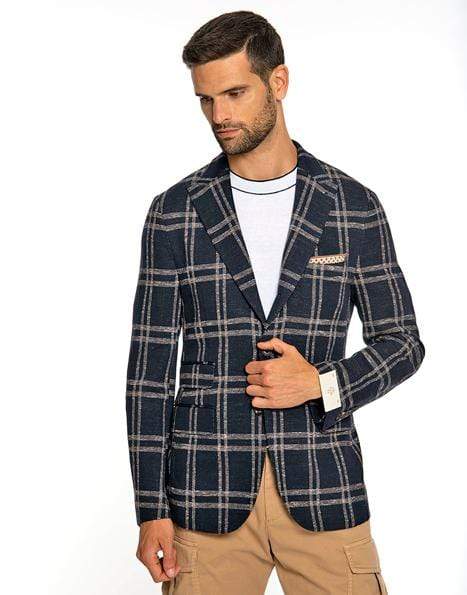 ELEVENTY-Blue Plaid Single Breasted Jacket-
