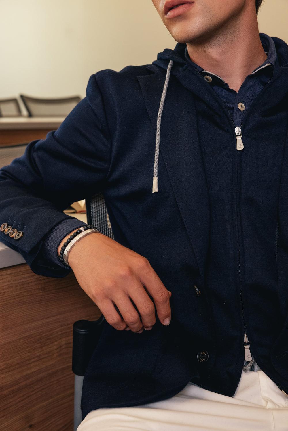 Single Breast Hooded Blazer - Blue-BLUE-46-MENSCLOTHINGJACKET-ELEVENTY