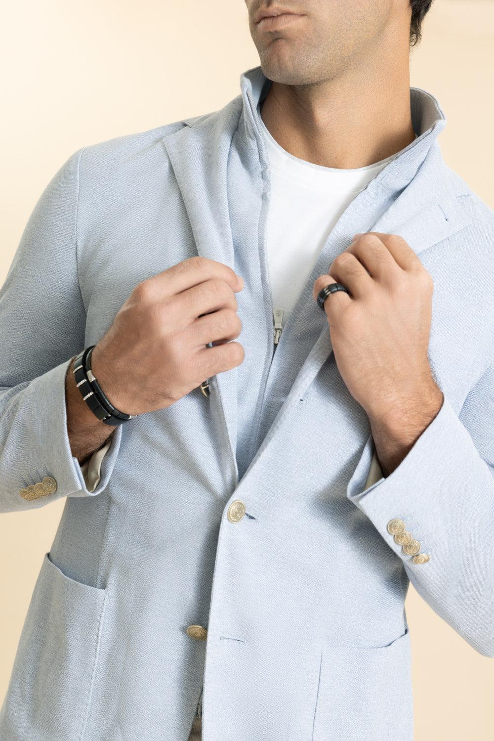 Single Breasted Collar Jacket - Denim-BLUE-48-MENSCLOTHINGJACKET-ELEVENTY