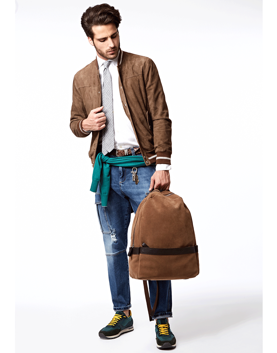 ELEVENTY-Striped Cuff Suede Bomber-