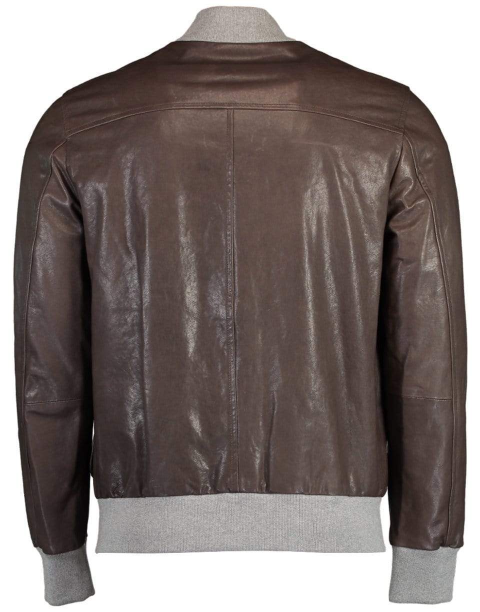 ELEVENTY-Contrast Collar and Cuff Leather Bomber Jacket-