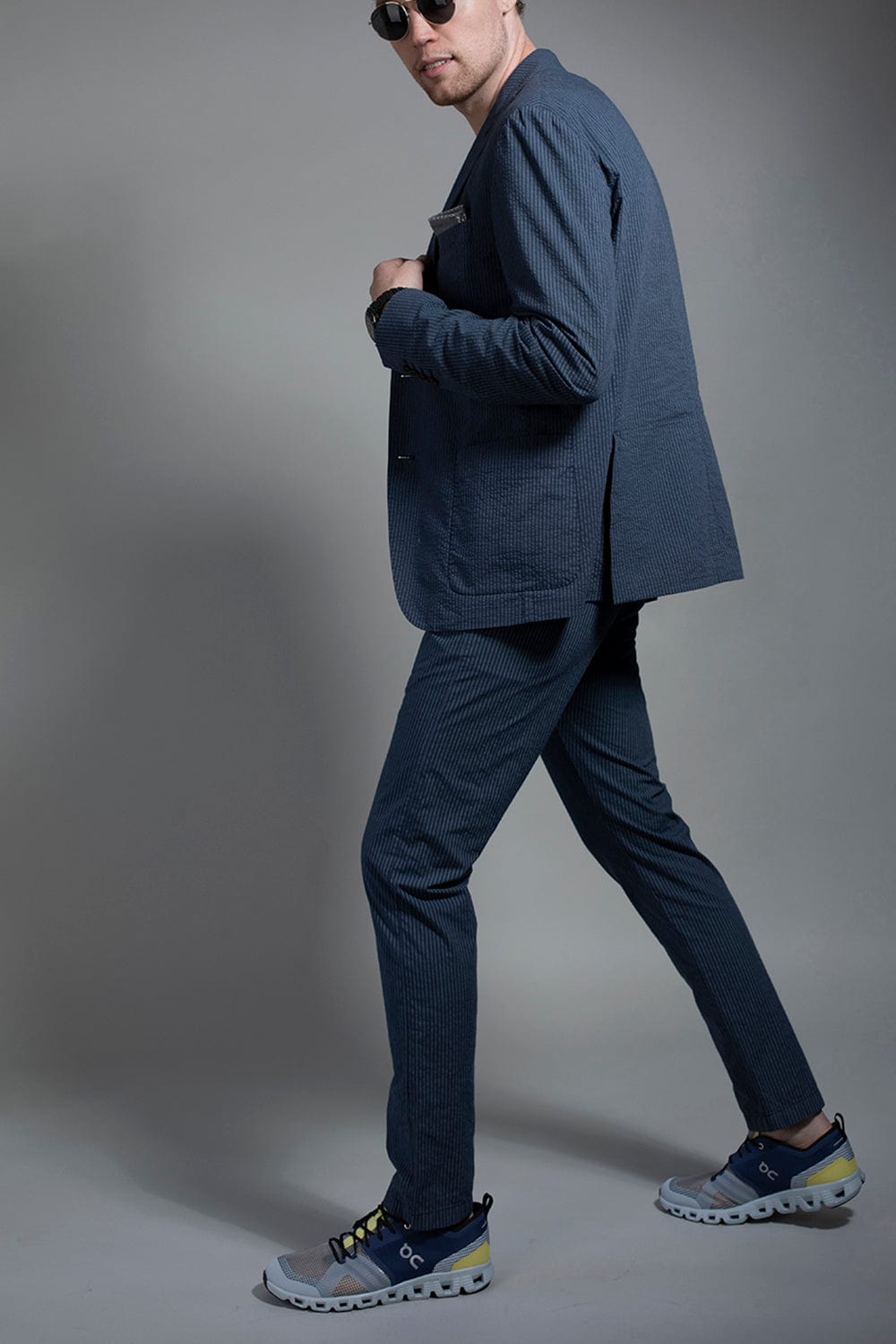 ELEVENTY-Single Breasted Blazer Jacket - Navy Stripe-
