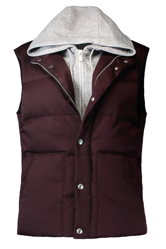 Hooded Zip Vest - Burgundy Light Grey-RED-50-MENSCLOTHINGJACKET-ELEVENTY