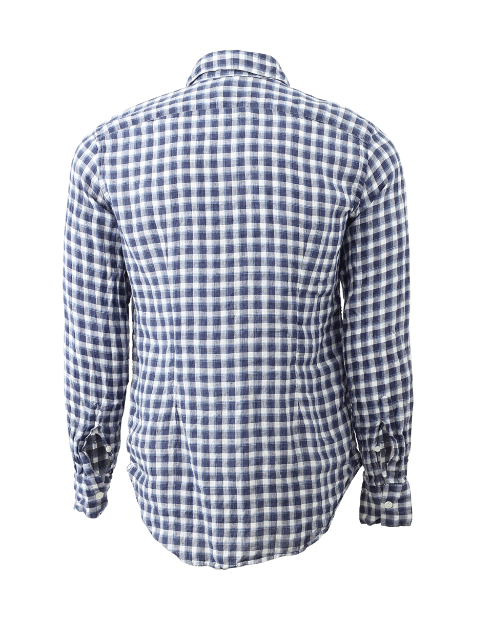 ELEVENTY-Linen Plaid Button Down Shirt-