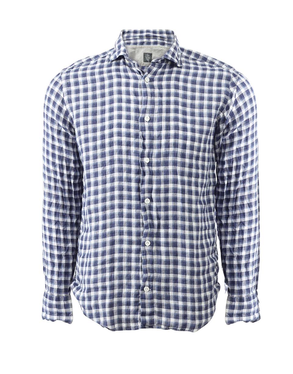 ELEVENTY-Linen Plaid Button Down Shirt-
