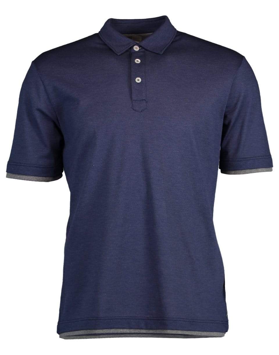ELEVENTY-Contrast Tipping Men's Polo- Denim-