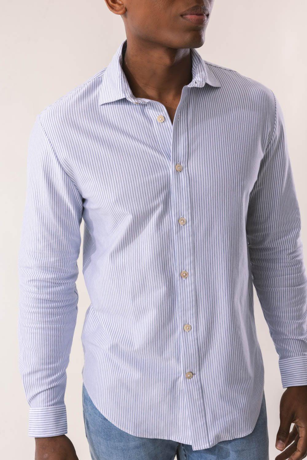 ELEVENTY-Dandy Shirt - Denim Thin Stripe-
