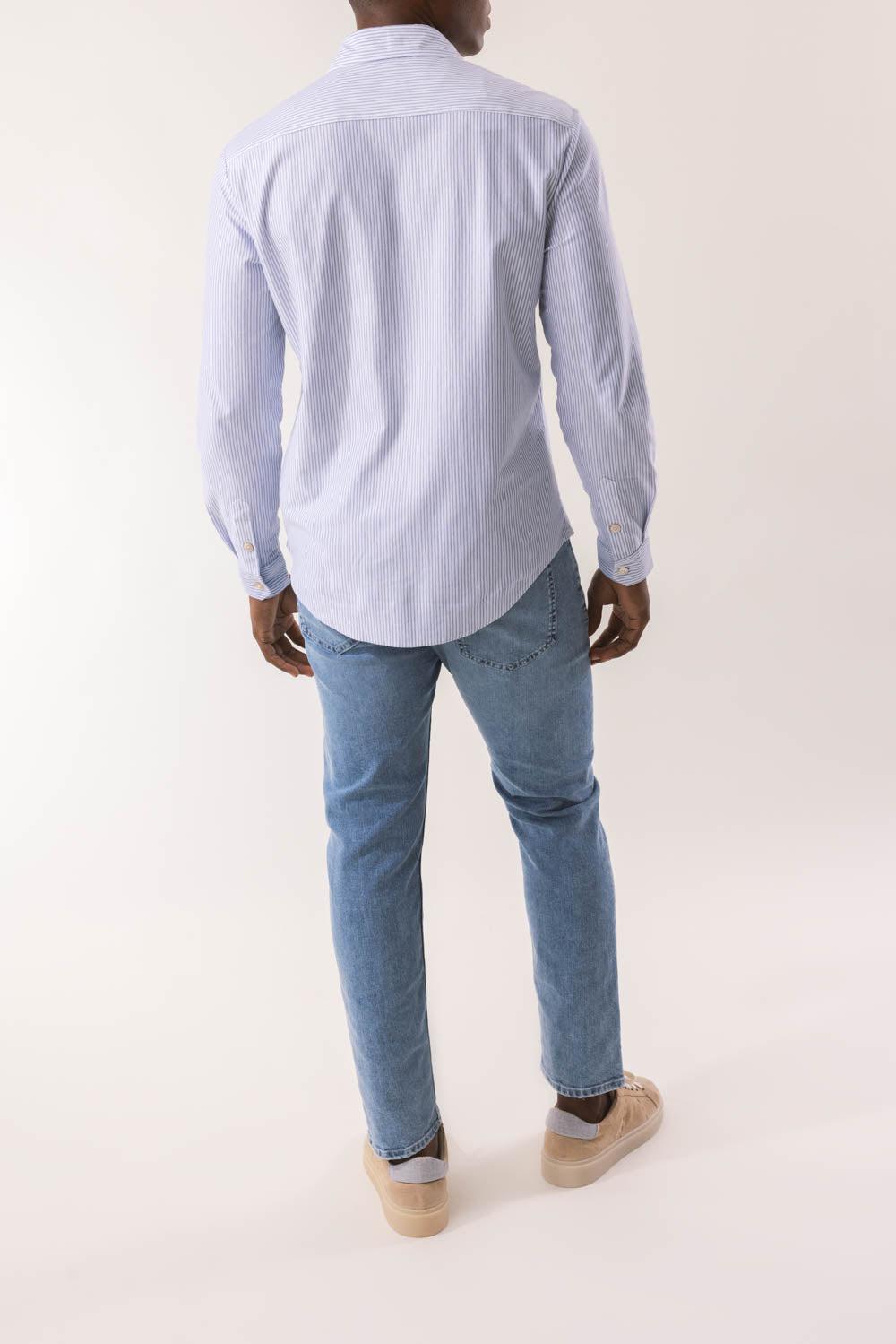 ELEVENTY-Dandy Shirt - Denim Thin Stripe-
