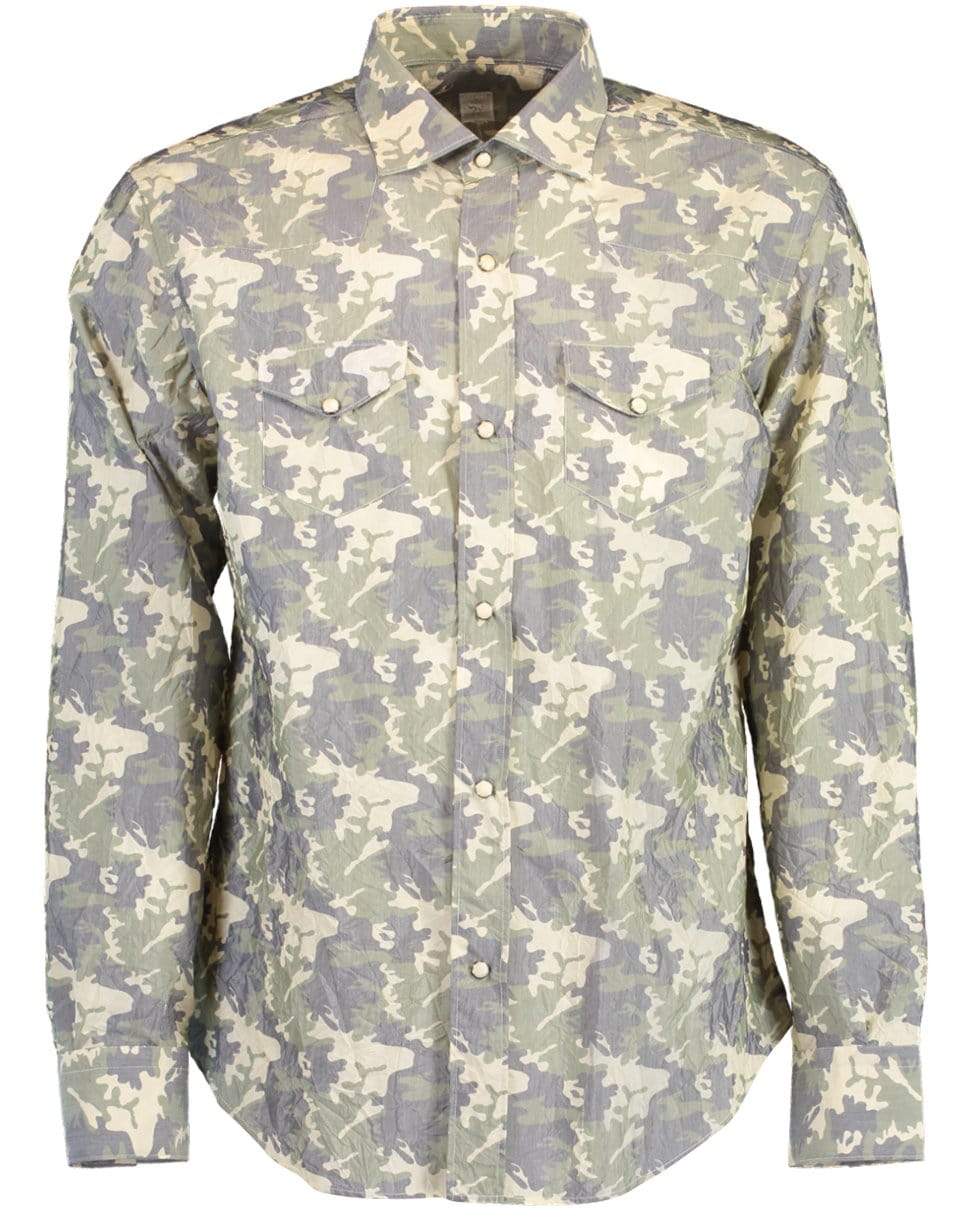 ELEVENTY-Camo Western Snap Sport Shirt-