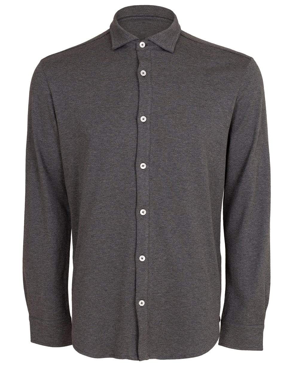 ELEVENTY-Grigio Cotton Button Down Shirt-