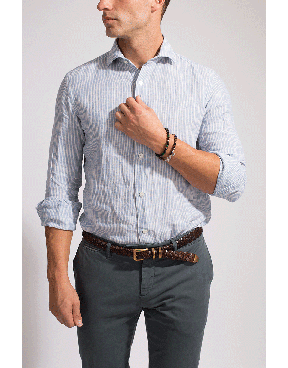 ELEVENTY-Striped Spread Collar Linen Shirt-