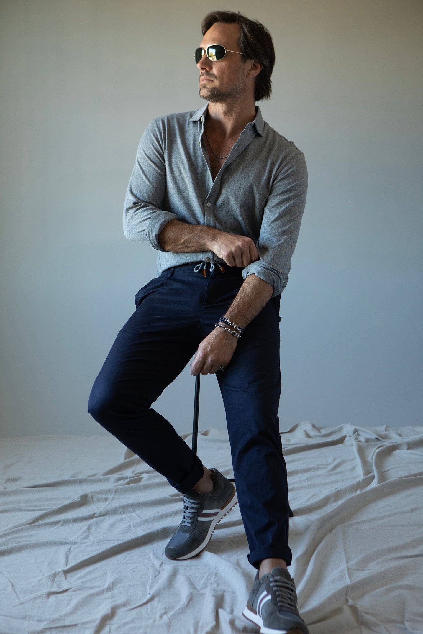 ELEVENTY-Long Sleeve Button Down Shirt - Melange-