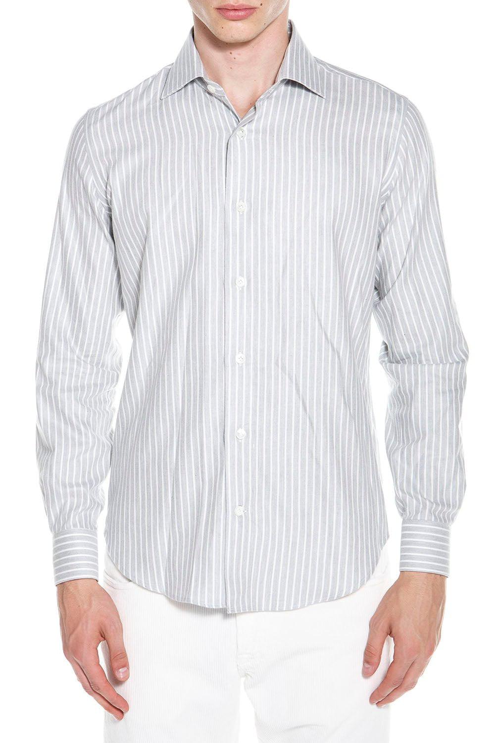 ELEVENTY-Striped Woven Shirt - Navy Blue-