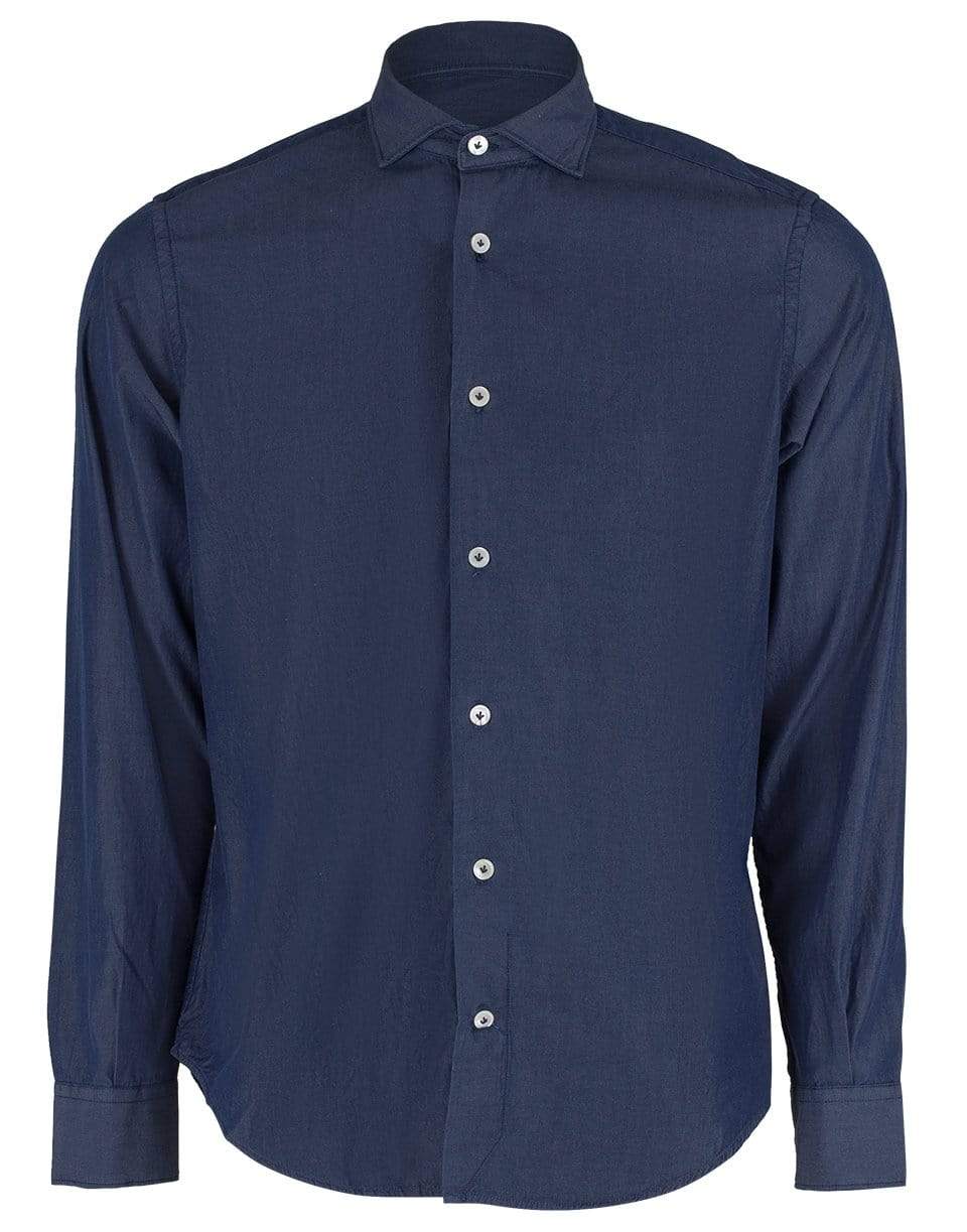 ELEVENTY-Chambray Spread Collar Shirt-