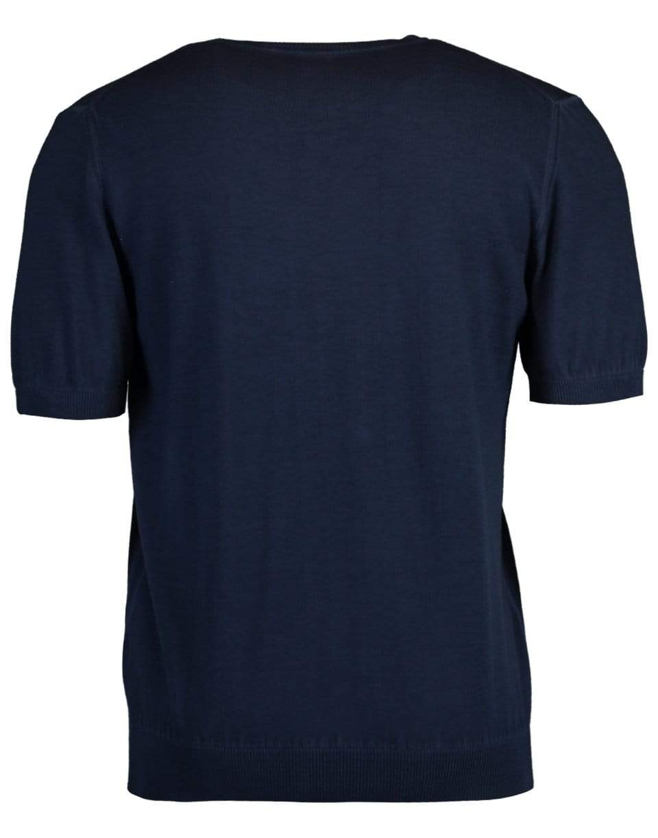 ELEVENTY-Blue Crewneck Short Sleeve Sweater-