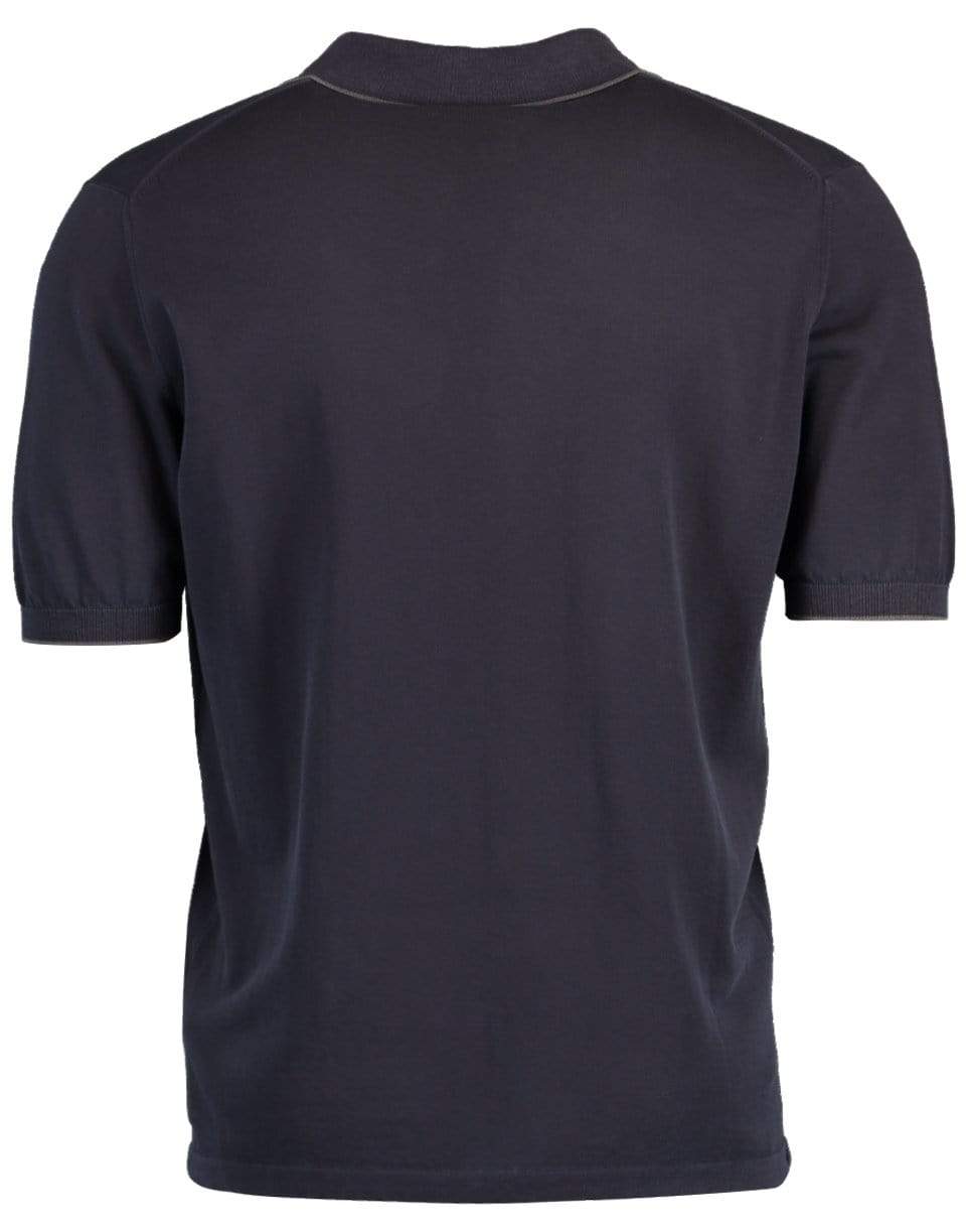 ELEVENTY-Blue Short Sleeve Piped Polo-