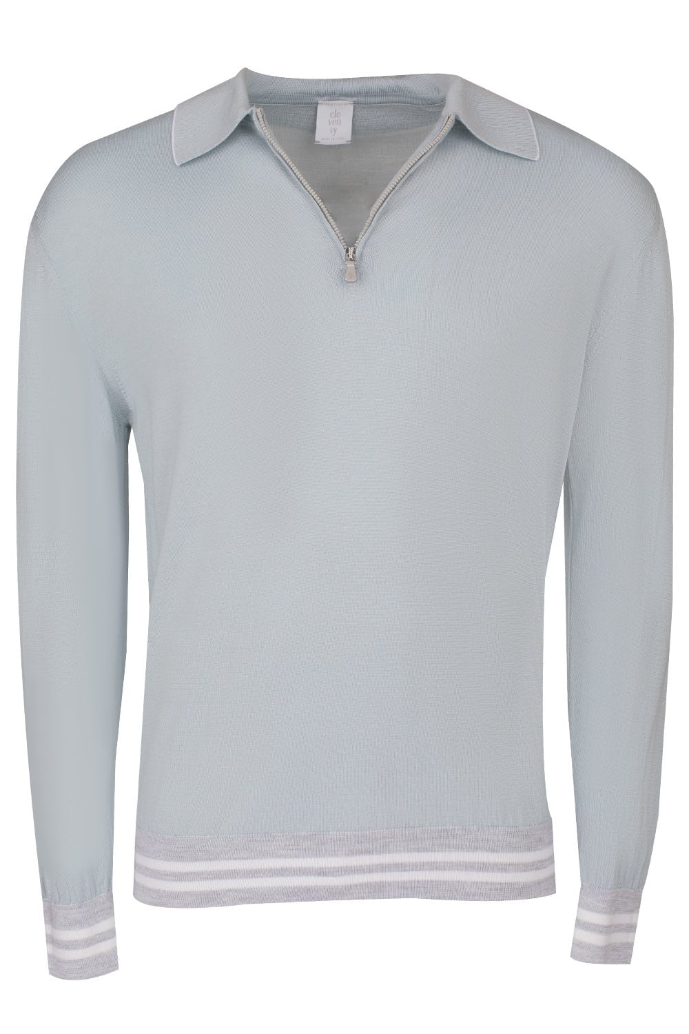 ELEVENTY-Half Zip Polo - Denim-