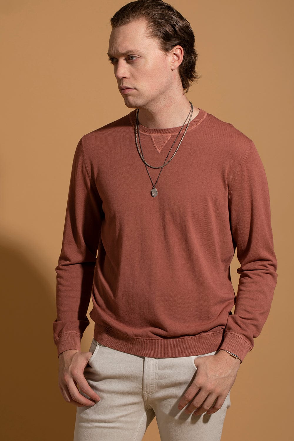 ELEVENTY-Long Sleeve Round Neck Sweater - Pink-