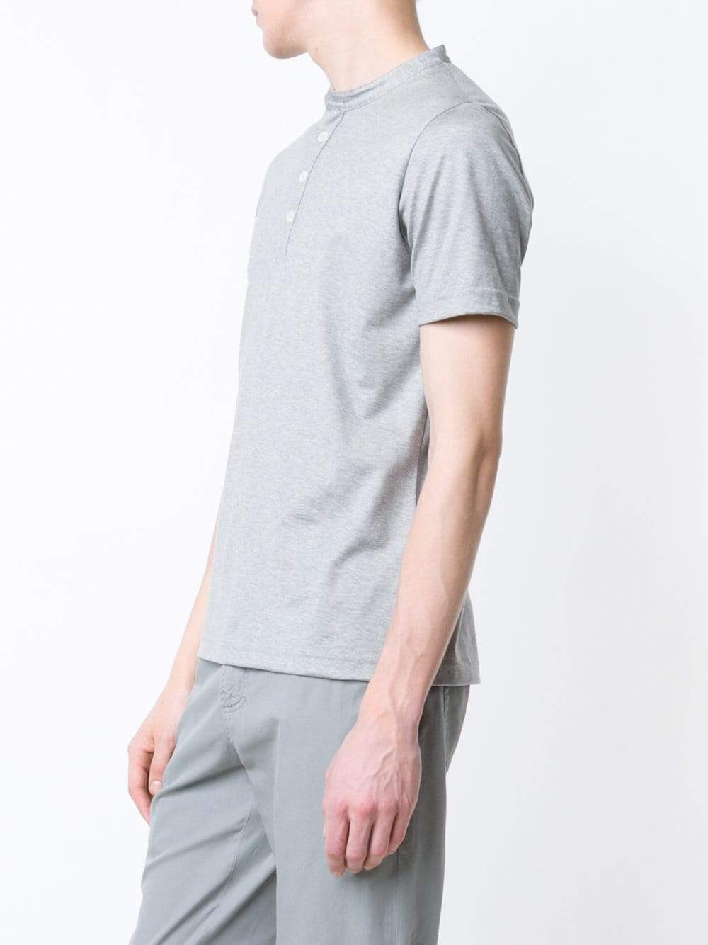 ELEVENTY-Grey Short Sleeve Cotton Henley-