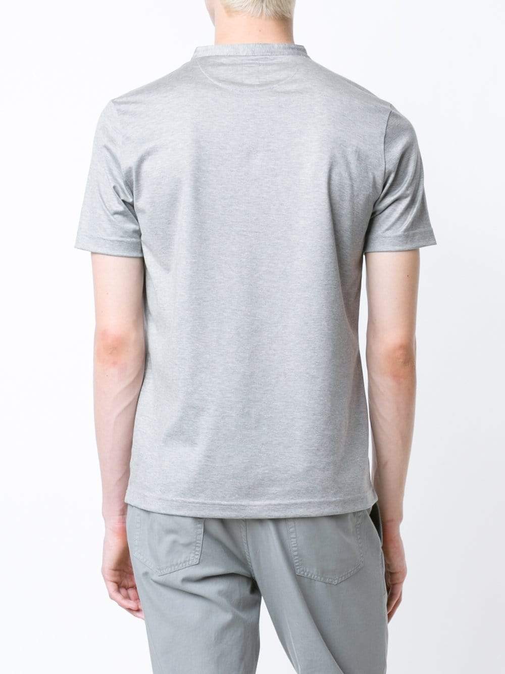 ELEVENTY-Grey Short Sleeve Cotton Henley-