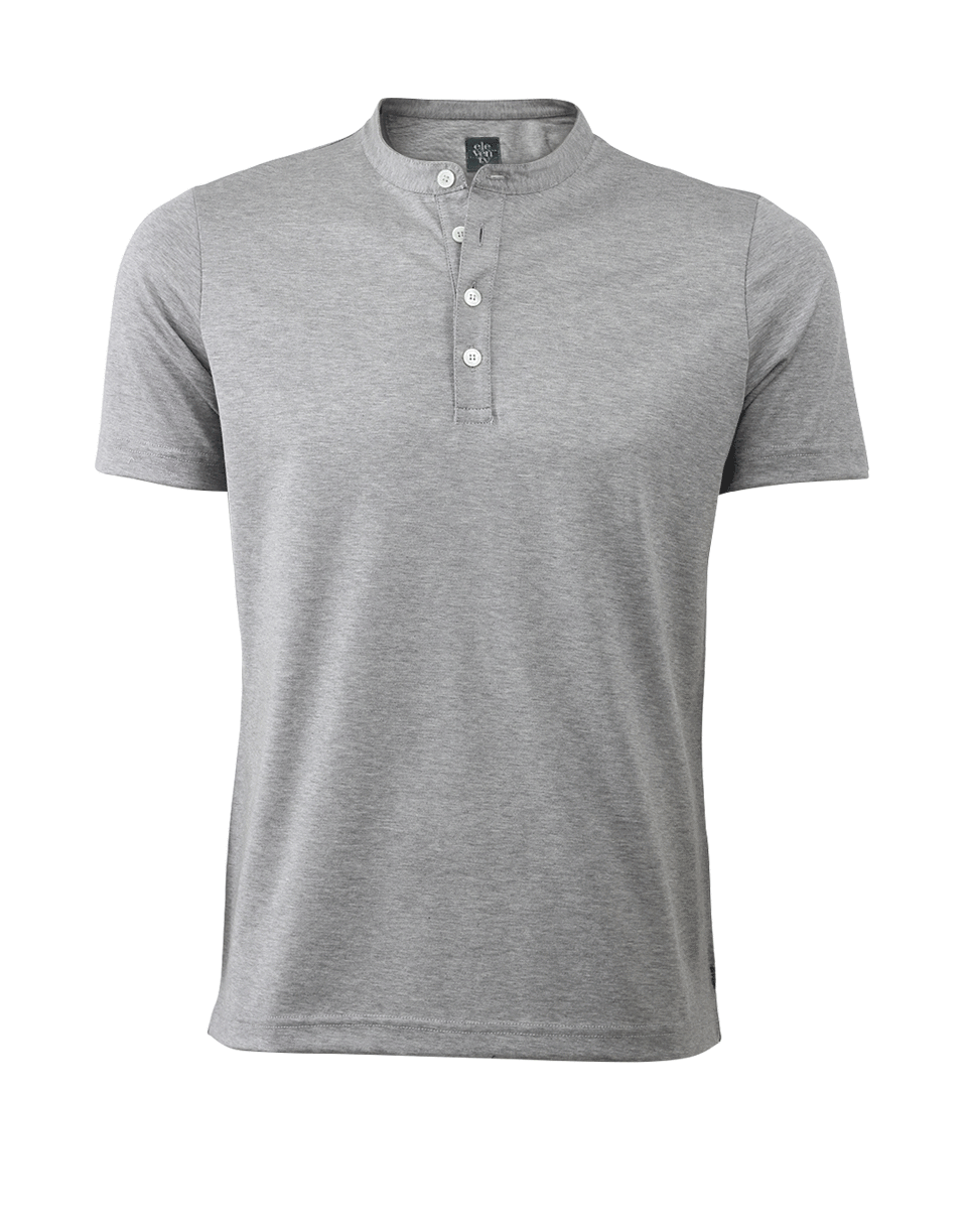 ELEVENTY-Grey Short Sleeve Cotton Henley-