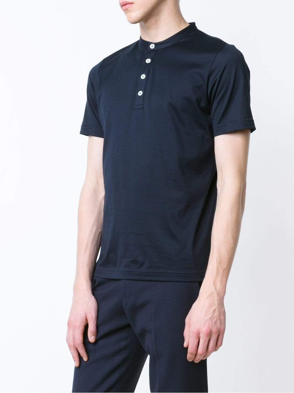 ELEVENTY-Navy Short Sleeve Cotton Henley-