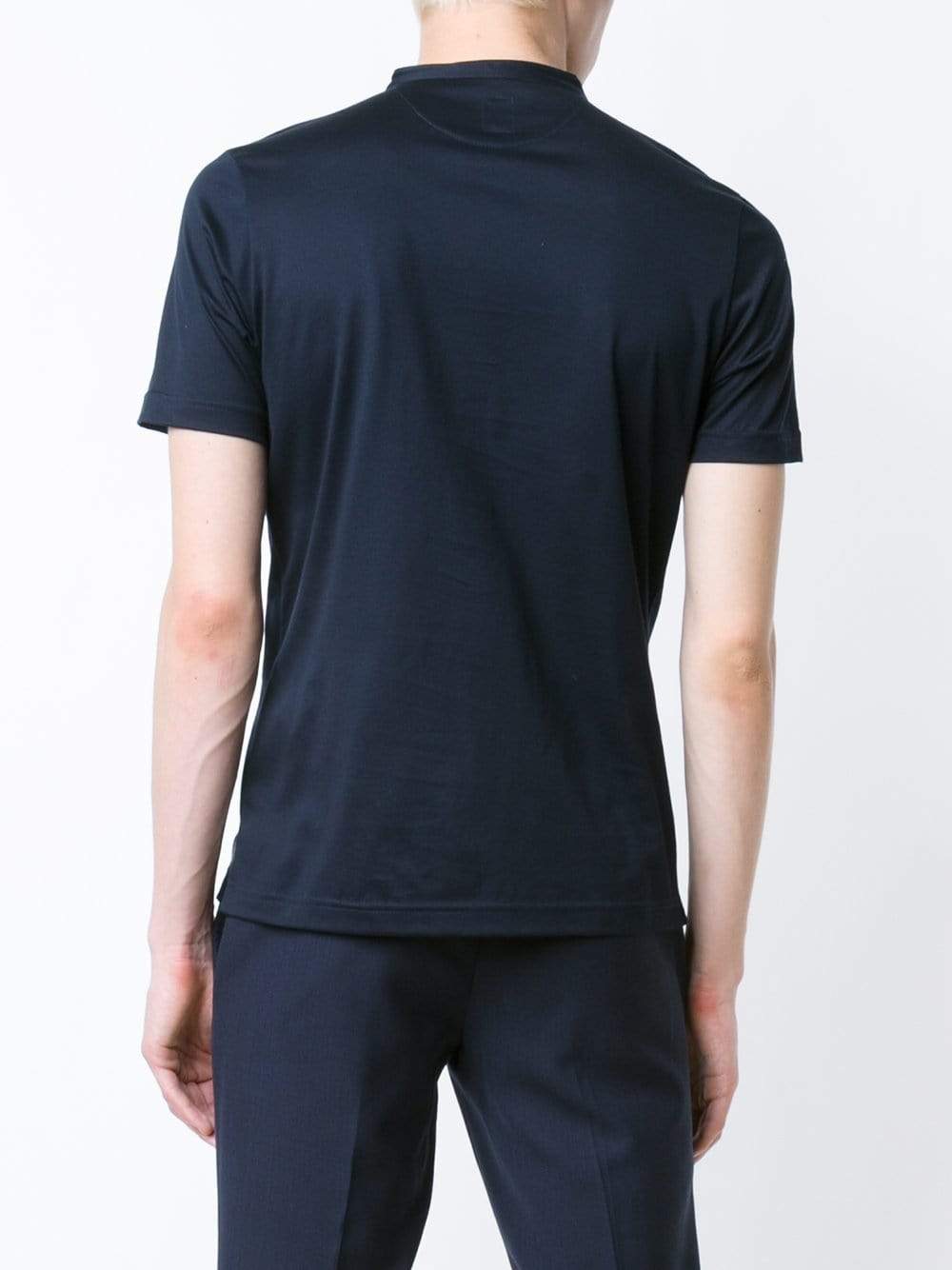 ELEVENTY-Navy Short Sleeve Cotton Henley-