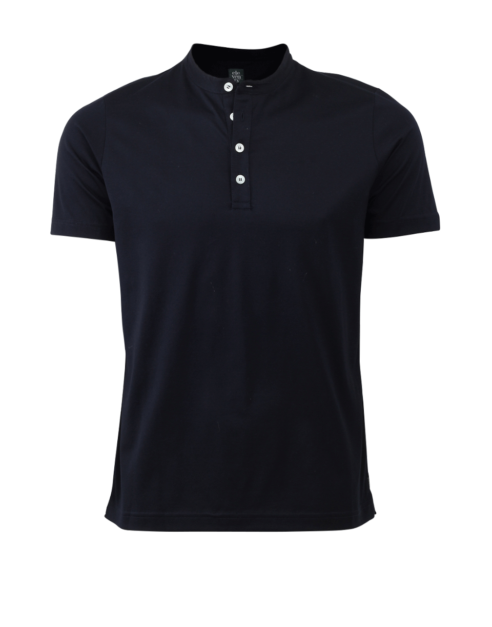 ELEVENTY-Navy Short Sleeve Cotton Henley-