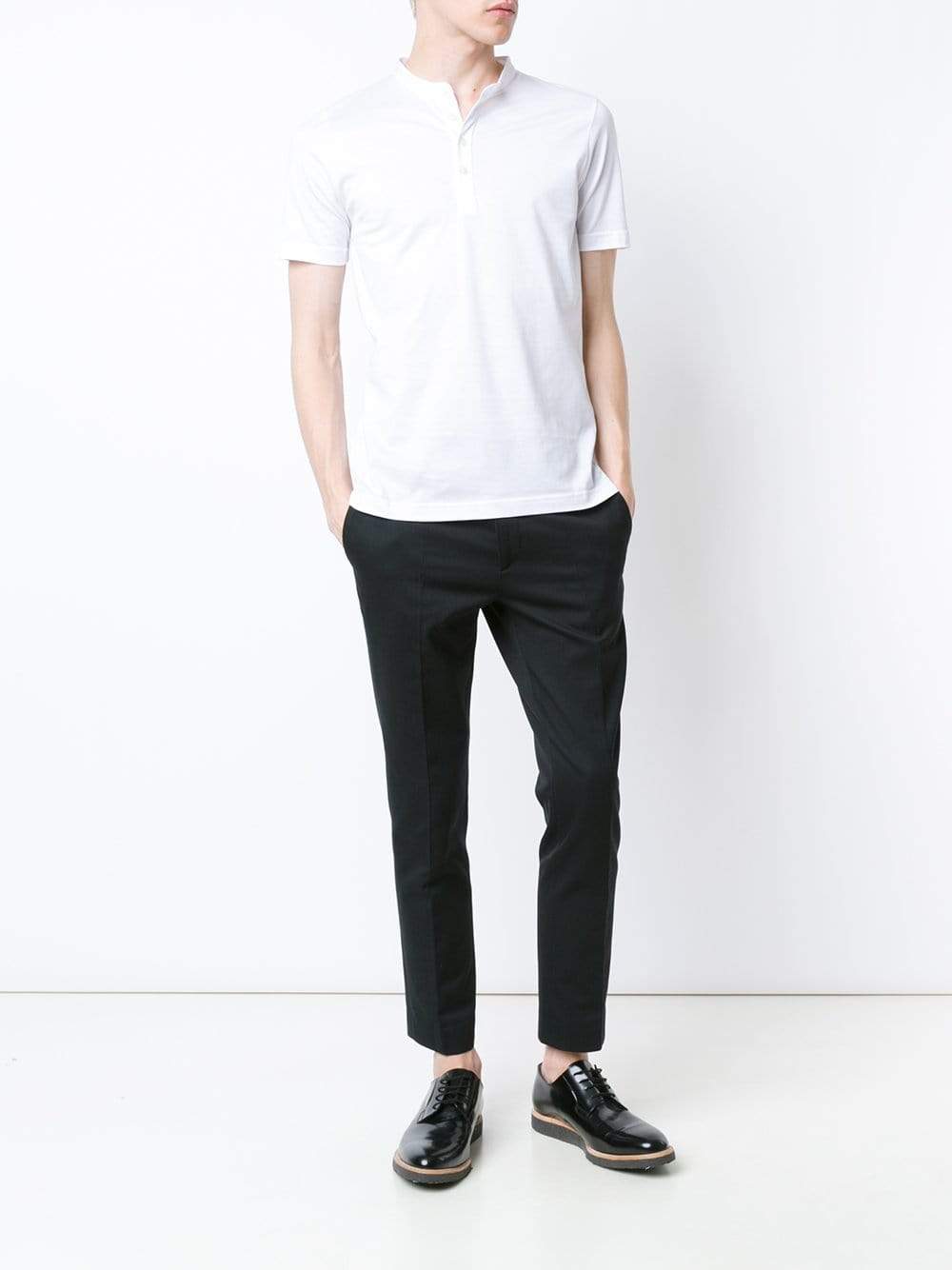 ELEVENTY-White Short Sleeve Cotton Henley-