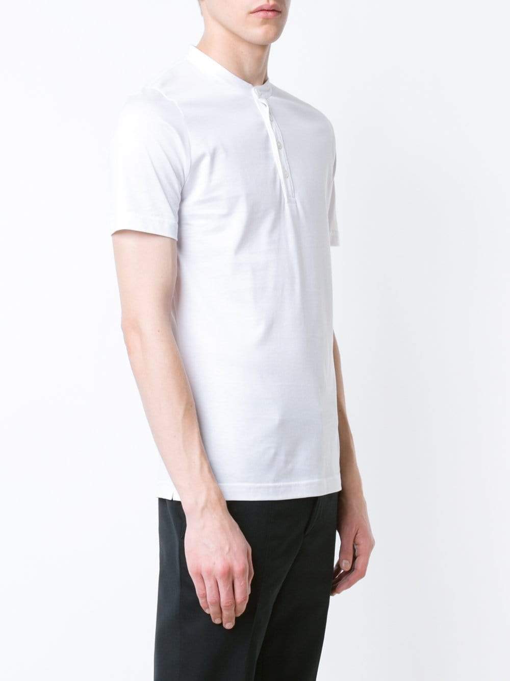 ELEVENTY-White Short Sleeve Cotton Henley-
