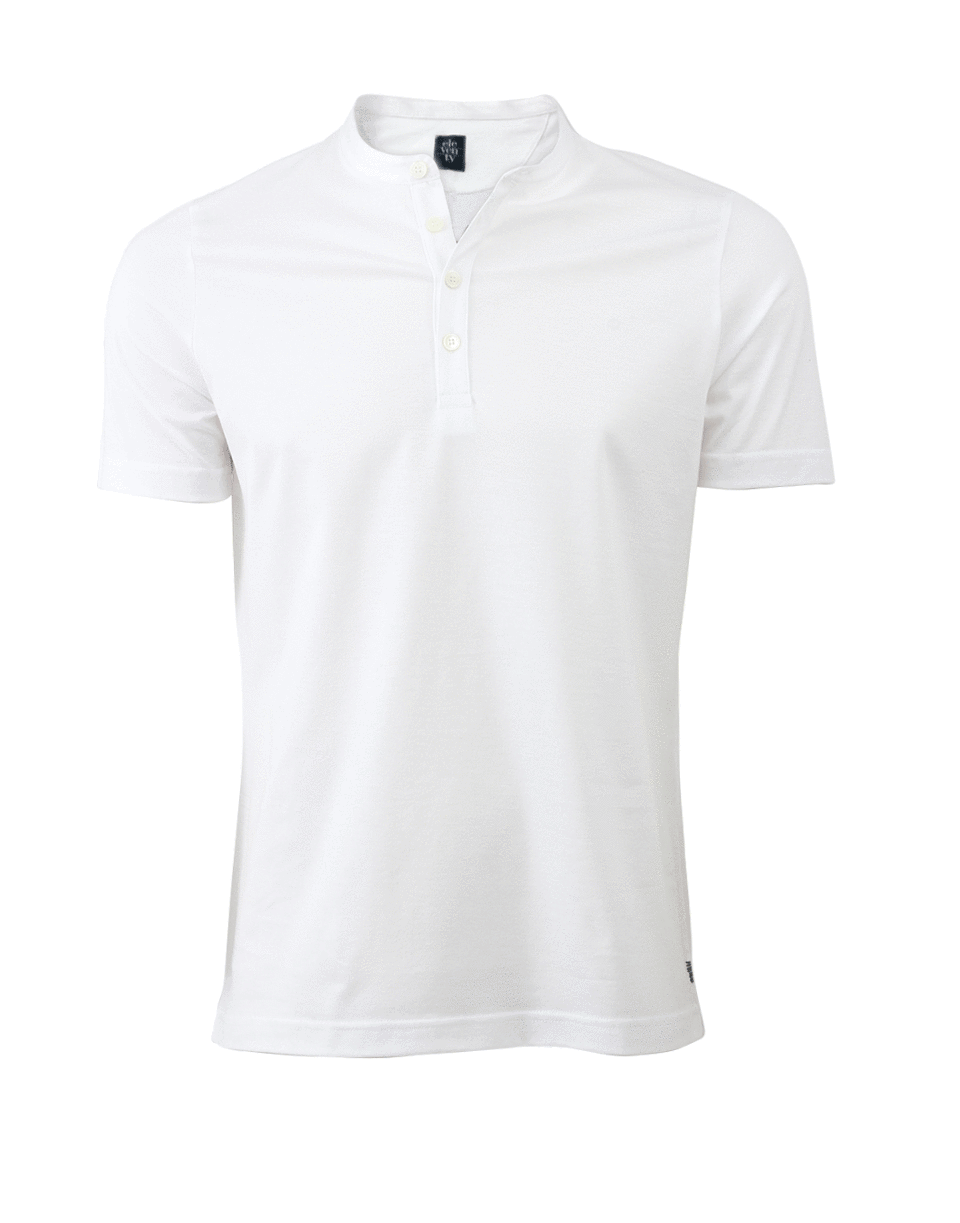 ELEVENTY-White Short Sleeve Cotton Henley-