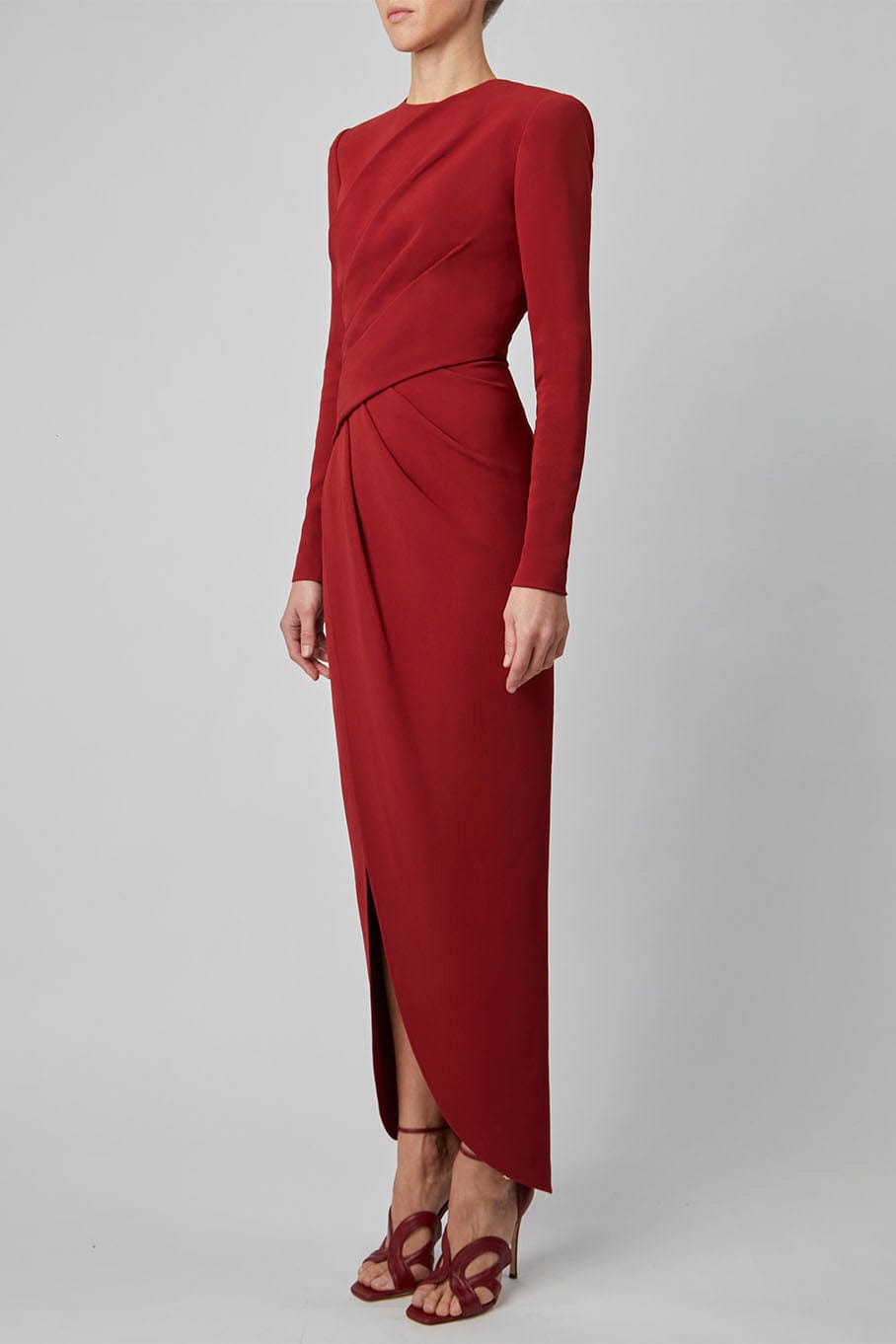 ELIE SAAB-Crepe Midi Dress-BRICK RED
