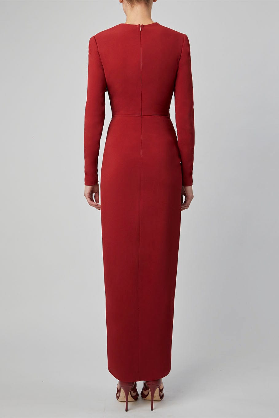 ELIE SAAB-Crepe Midi Dress-BRICK RED