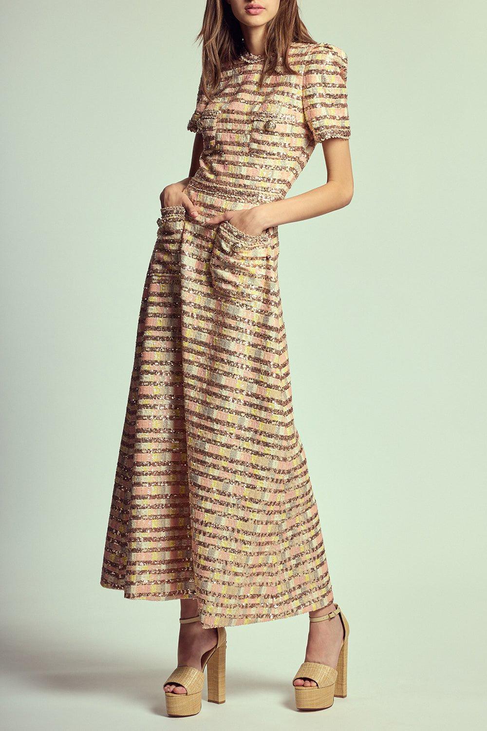 ELIE SAAB-Sequin Short Sleeve Midi Dress-