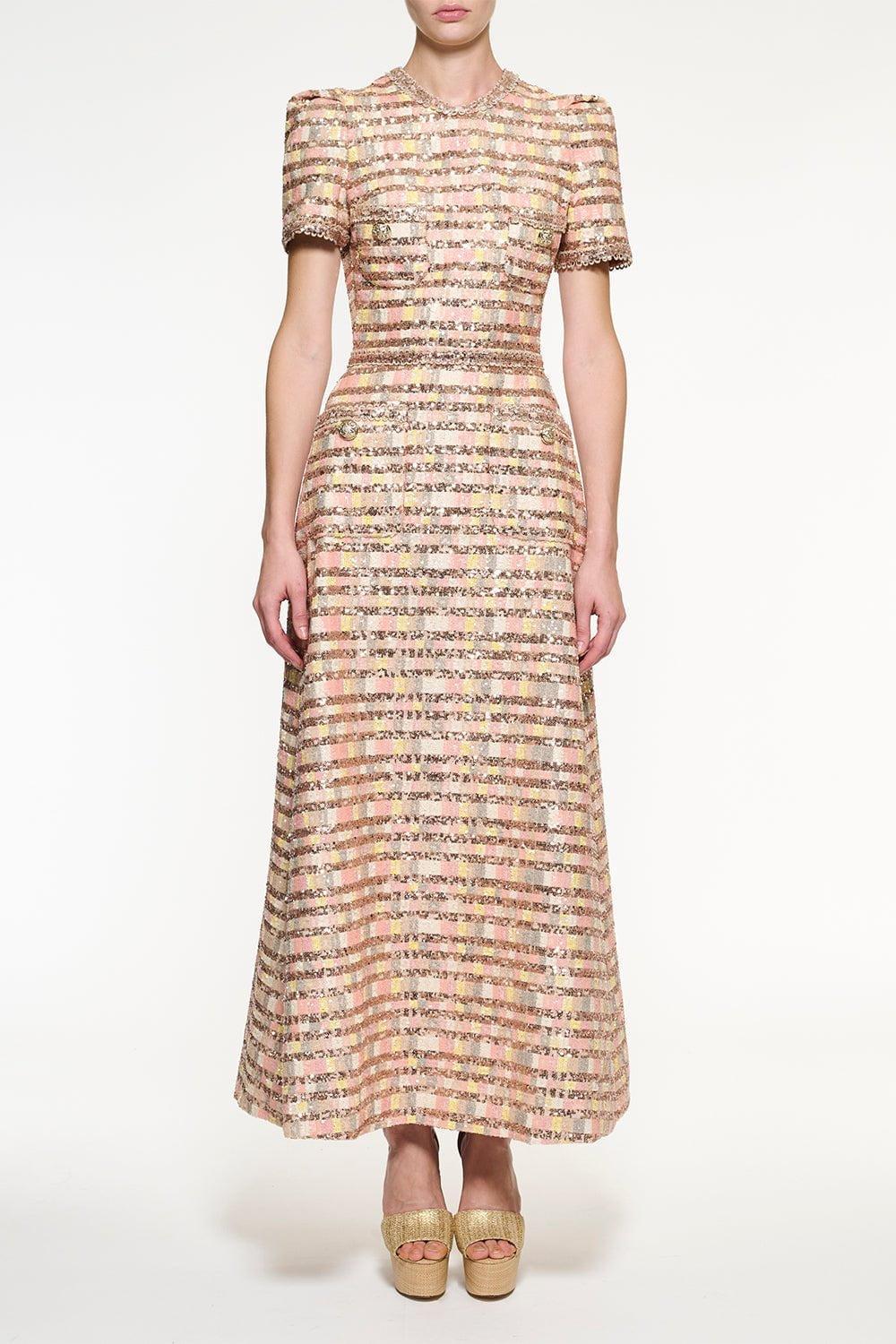 ELIE SAAB-Sequin Short Sleeve Midi Dress-