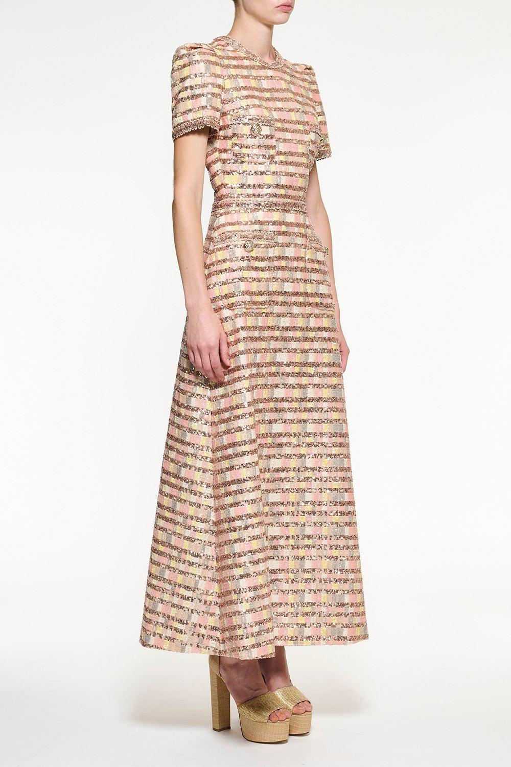 ELIE SAAB-Sequin Short Sleeve Midi Dress-