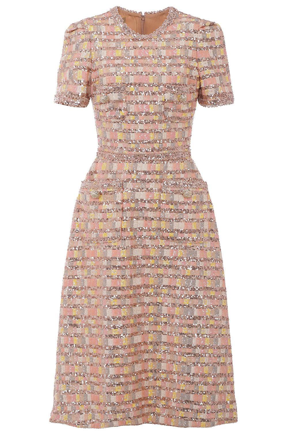 ELIE SAAB-Sequin Short Sleeve Midi Dress-