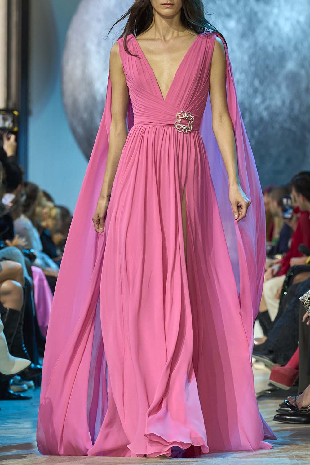 ELIE SAAB-V Neck Cape Gown-COSMOPOL