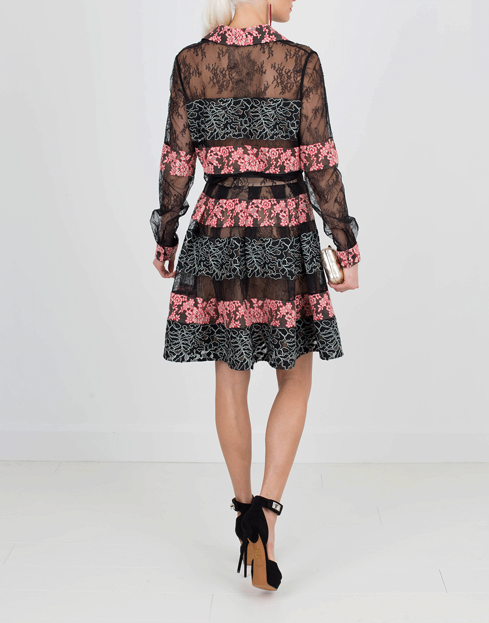 ELIE SAAB-Stripe Lace Blouse With Skirt-BLK/BLSH