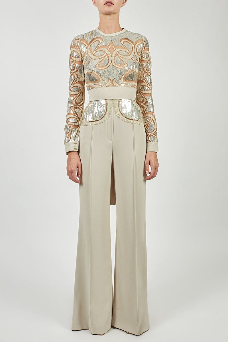 ELIE SAAB-Yarn Embroidered Jumpsuit-CASTLE WALL