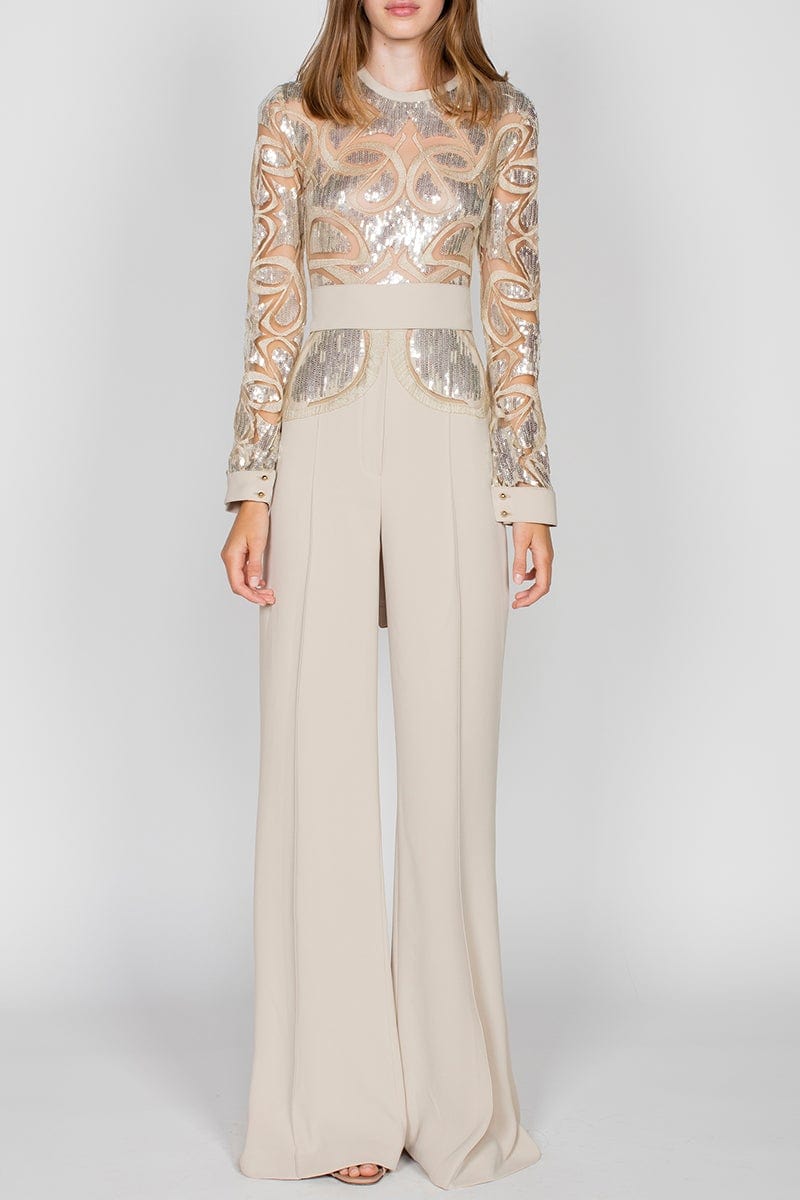 ELIE SAAB-Yarn Embroidered Jumpsuit-CASTLE WALL