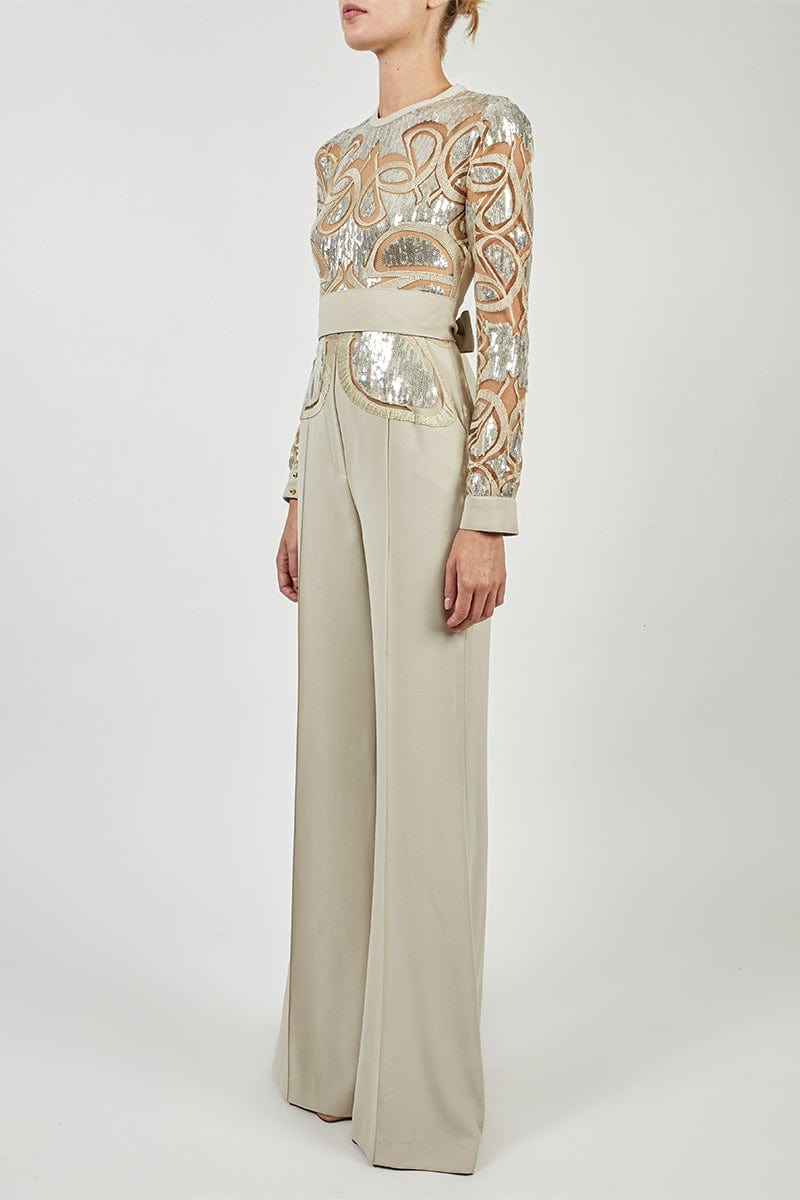ELIE SAAB-Yarn Embroidered Jumpsuit-CASTLE WALL
