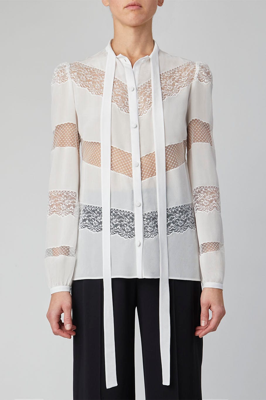 ELIE SAAB-Crepe De Chine Lace Shirt-
