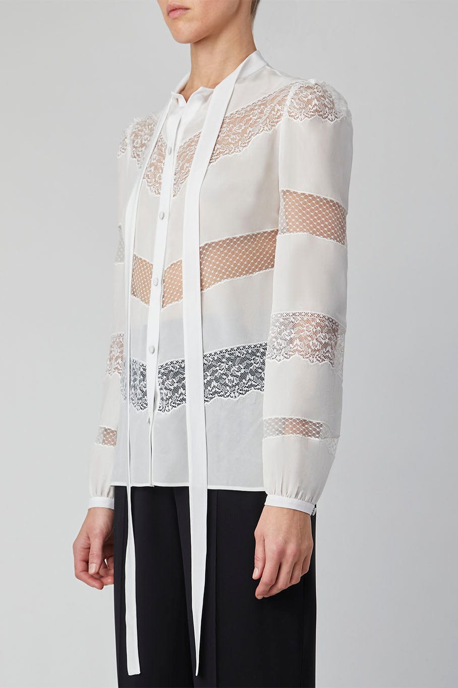 ELIE SAAB-Crepe De Chine Lace Shirt-