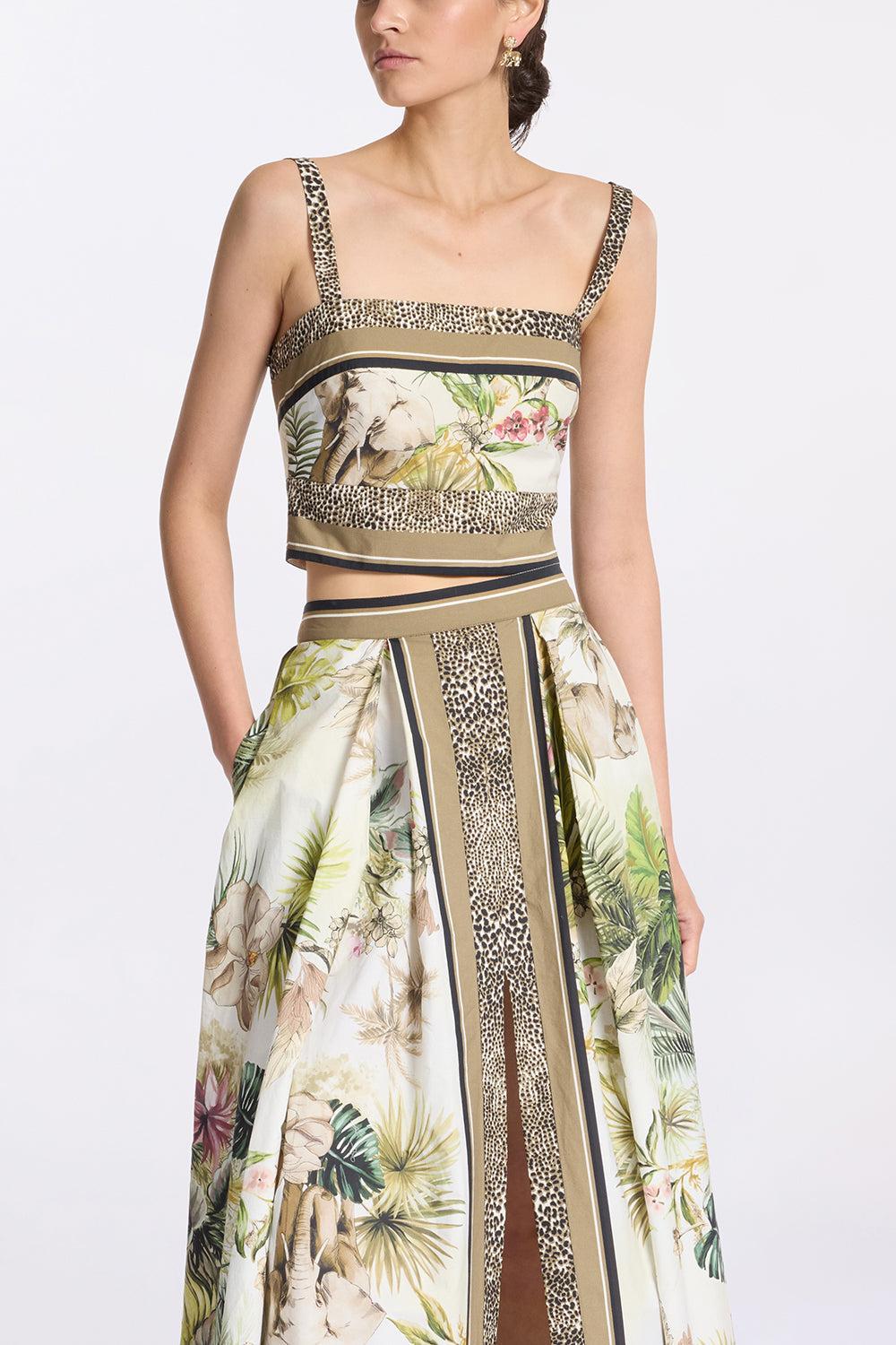 Printed Cotton Crop Top-FOULARD-36-CLOTHINGTOPTANK-ELIE SAAB