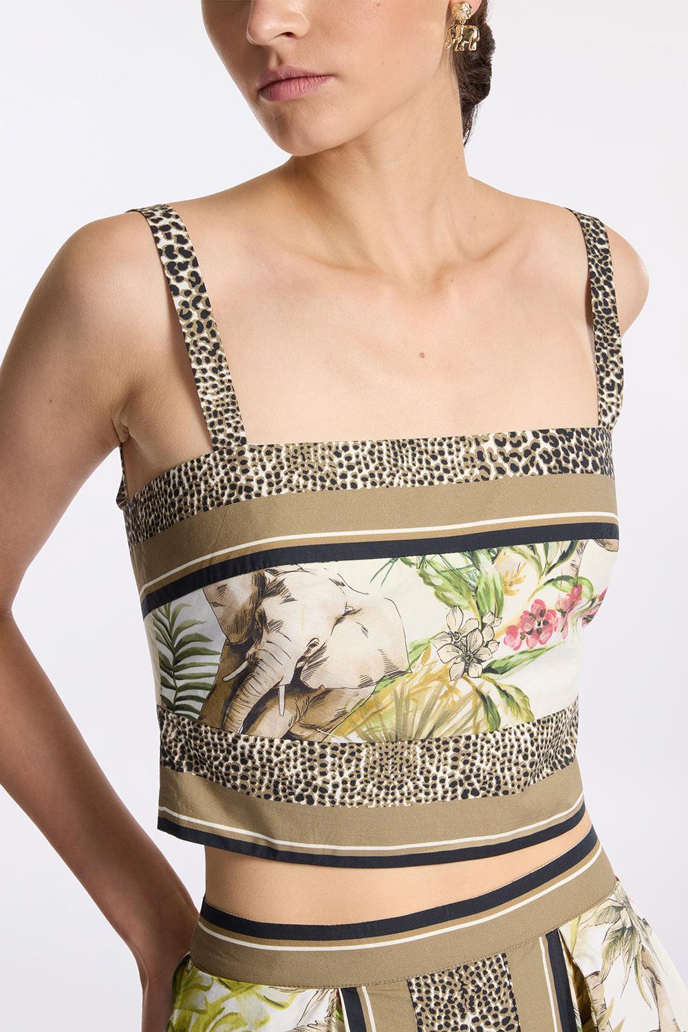 Printed Cotton Crop Top-FOULARD-36-CLOTHINGTOPTANK-ELIE SAAB