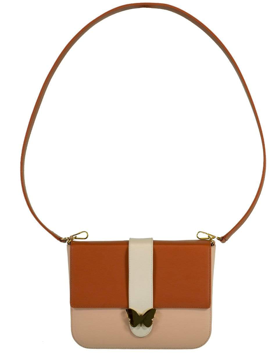 ELIZABETH SUTTON-Color Blocked Leather Flap Bag-COG/BEI
